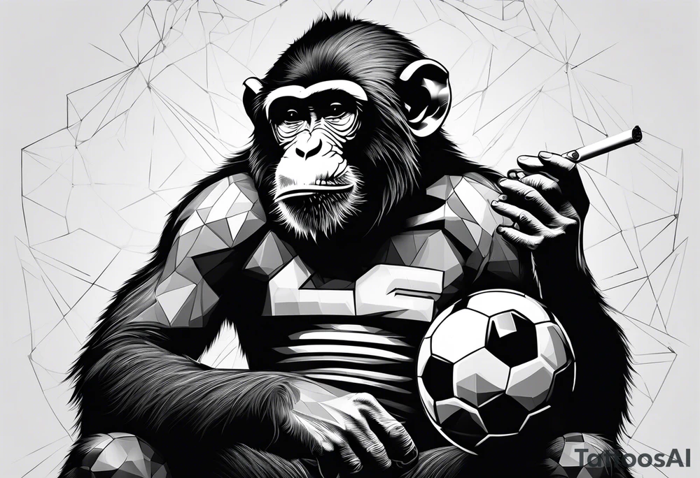 Monkey smoking a blunt on a football ball tattoo idea