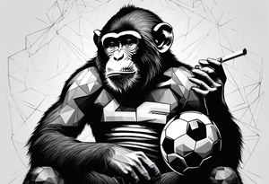 Monkey smoking a blunt on a football ball tattoo idea