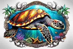 Sea turtle with 4 elephants on its shell holding the world tattoo idea