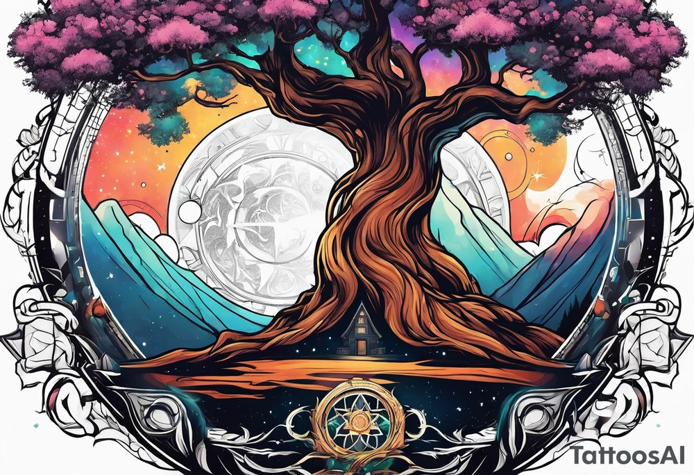 Tree with Jedi symbol and a together forever through time and space tattoo idea