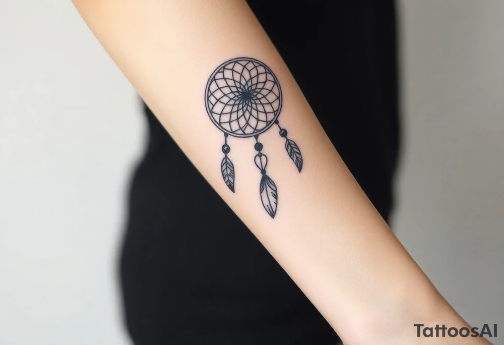native dreamcatcher with flowing feathers and sacred beads tattoo idea