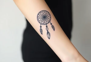 native dreamcatcher with flowing feathers and sacred beads tattoo idea