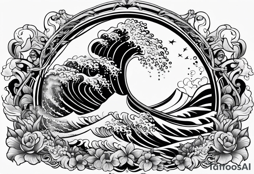 goddess, stormy sea, full length tattoo idea