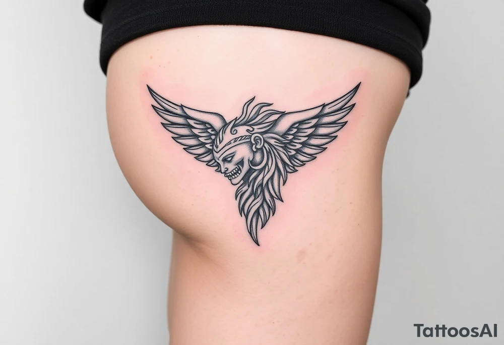 thigh tattoo for a girl that likes fine line greek art tattoo idea