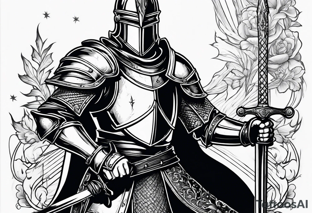 Medieval knight holding a sword tattoo idea