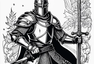 Medieval knight holding a sword tattoo idea