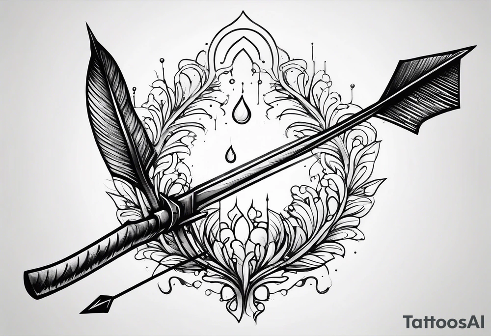 an arrow with only one drip of blood on the tip of it simple line art tattoo idea