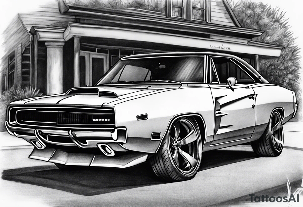 Black Dodge charger tattoo idea