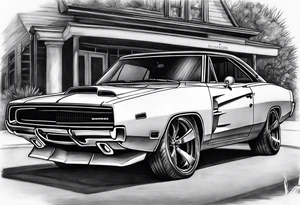 Black Dodge charger tattoo idea