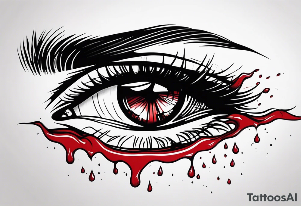 Bleeding tear flows from eye tattoo design tattoo idea