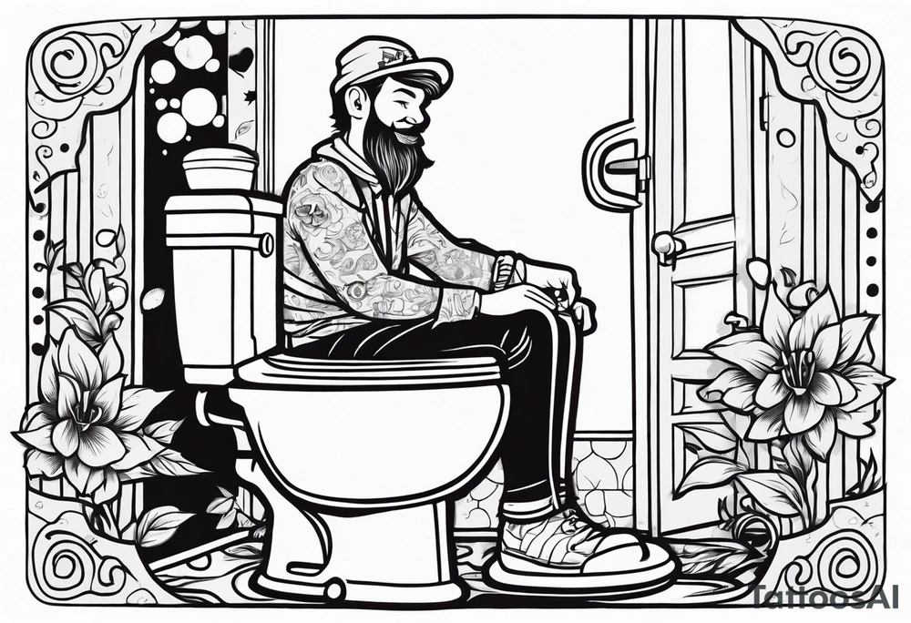 An epic potty with a man siting on it tattoo idea