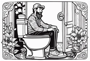An epic potty with a man siting on it tattoo idea