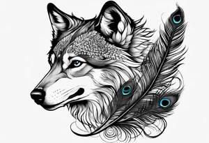 Peacock feather and wolf puppy tattoo idea