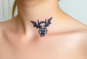Misfit tiny goblin with wings and horns tattoo idea