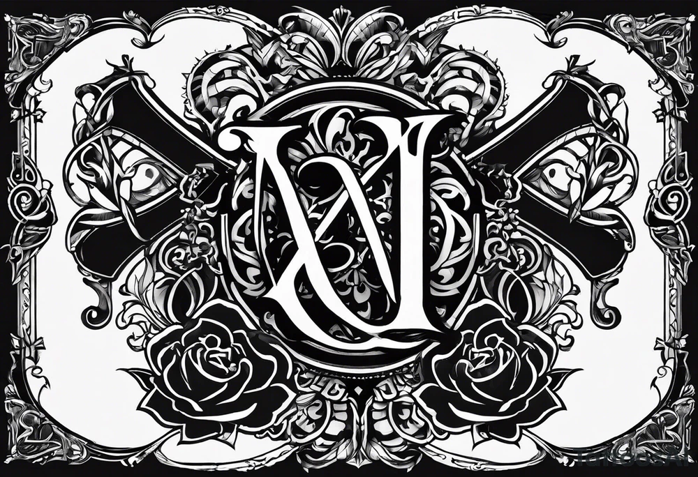 I need a tattoo design that prominently features the letter I & letter X while incorporating dark gothic 
elements. tattoo idea