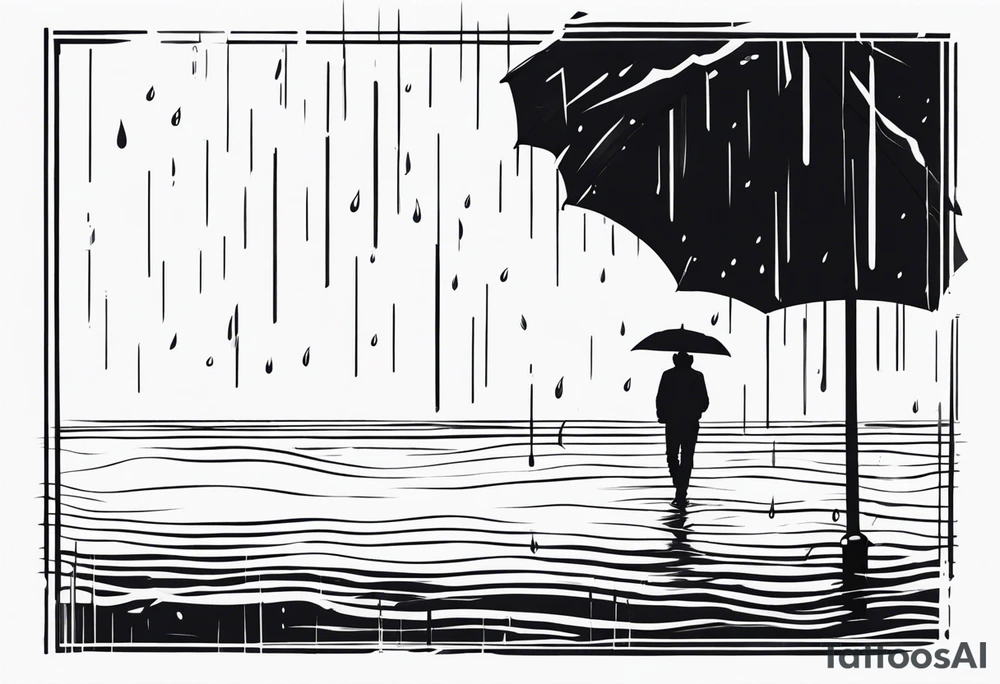 person under rain tattoo idea