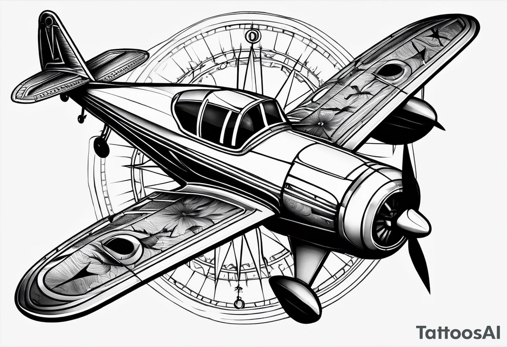 compass airplane tattoo idea