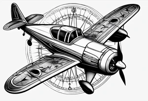 compass airplane tattoo idea