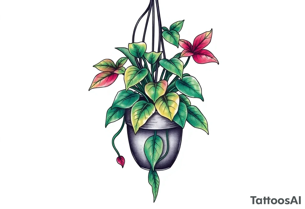 hanging plant in pot tattoo idea