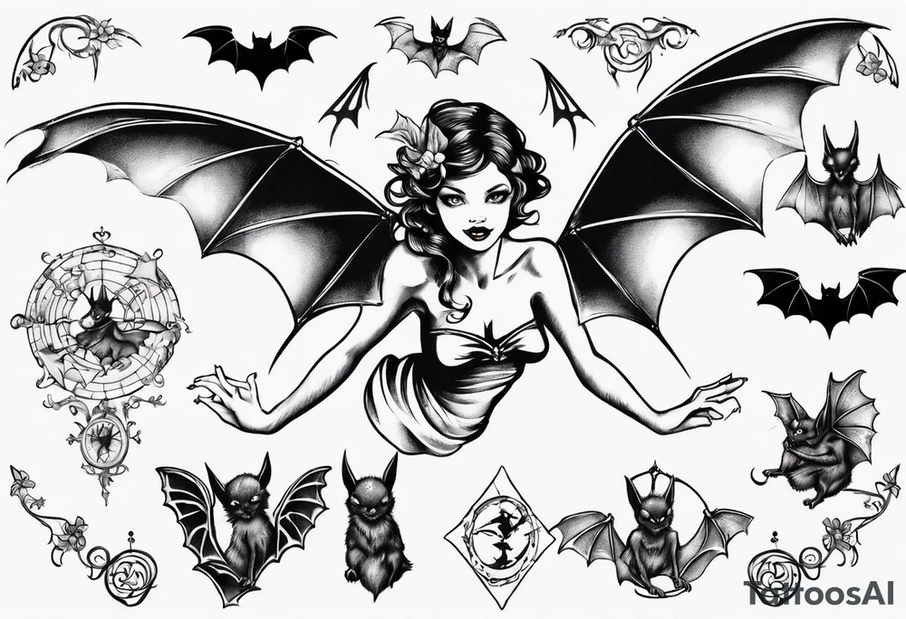 fairy flying over bat tattoo idea