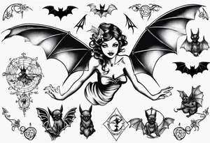fairy flying over bat tattoo idea