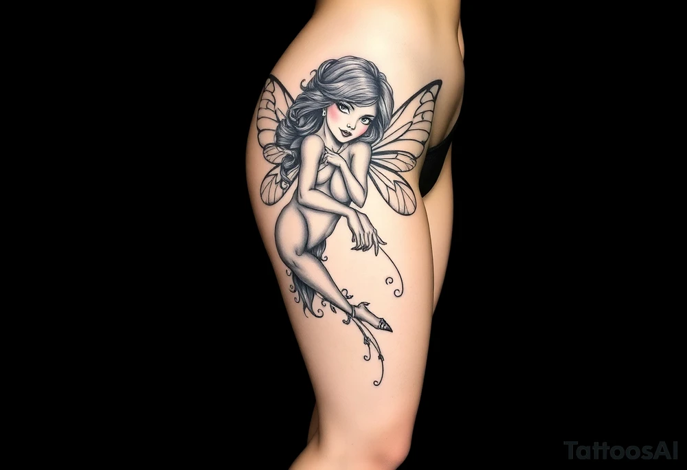 A sexy thick Pin up fairy  with  tattoos tattoo idea