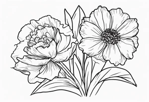 Two carnations, Two daffodils, One snowdrop, One hawthorn flower, Two honeysuckle blooms, One rose, One chrysanthemum, one cosmos, one marigold, one morning glory, one aster tattoo idea