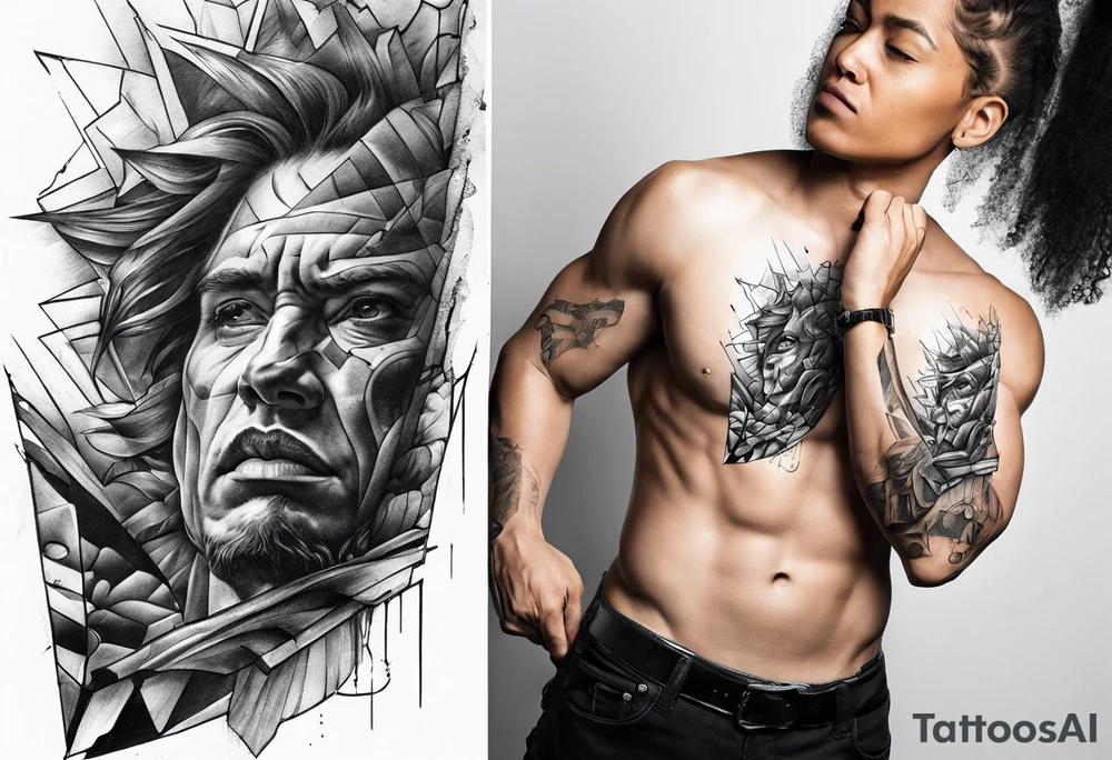 protruding extreme pain elbow fragmented tattoo idea