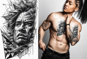 protruding extreme pain elbow fragmented tattoo idea