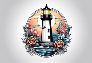 Lighthouse anchor and flowers tattoo idea