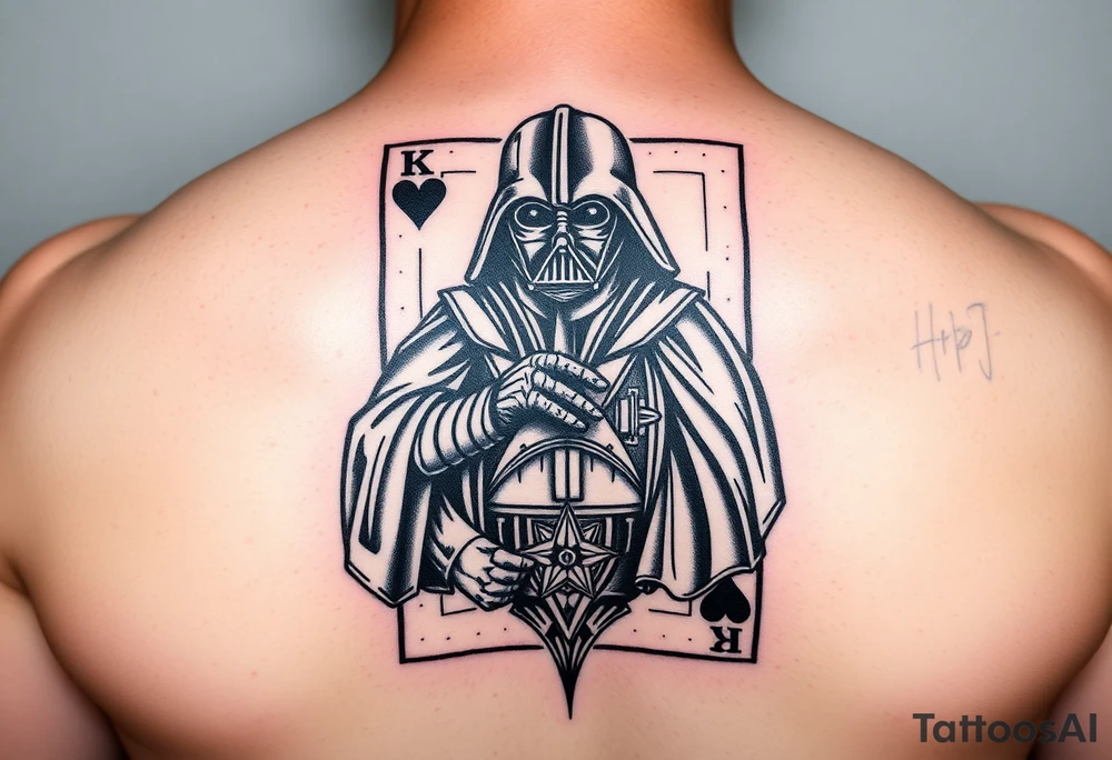 king of hearts card with army star Darth Vader tattoo idea