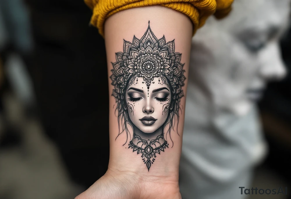 beautiful woman dmt deity with mandala behind head tattoo idea beautiful woman dmt deity with mandala behind head tattoo idea