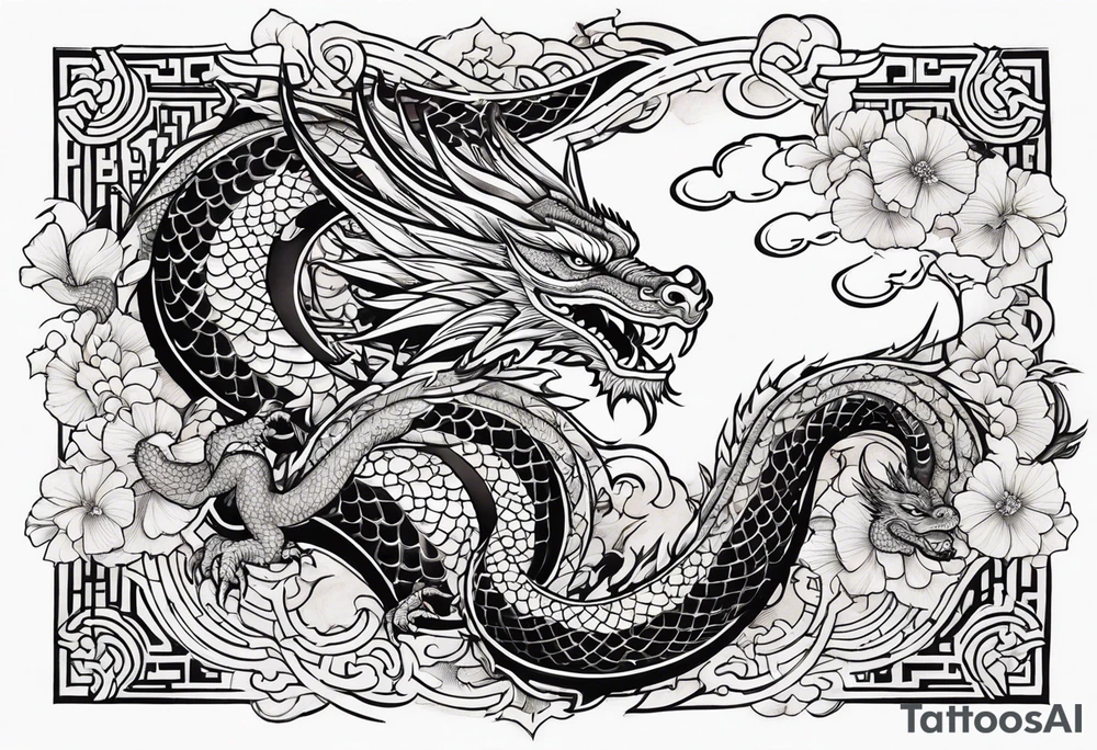 Stars with dragon like line tattoo idea