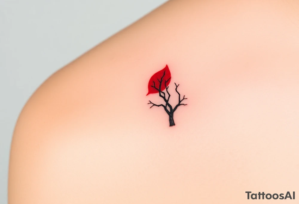 A minimalist tree silhouette with a single bright red leaf, symbolizing the bond to a loved one who has passed tattoo idea