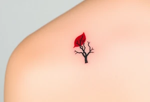 A minimalist tree silhouette with a single bright red leaf, symbolizing the bond to a loved one who has passed tattoo idea