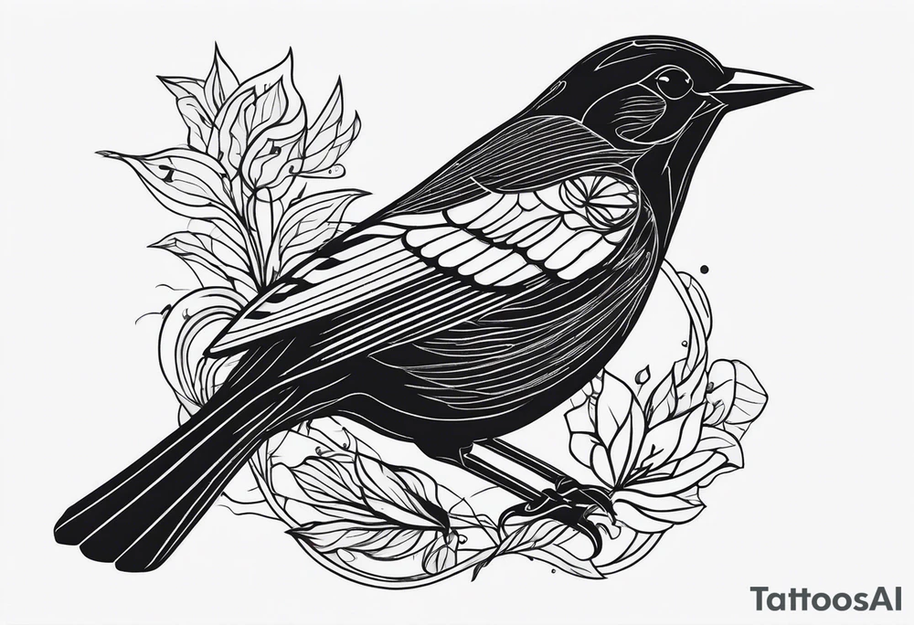 A black only blackbird in fine line style with very few details tattoo idea