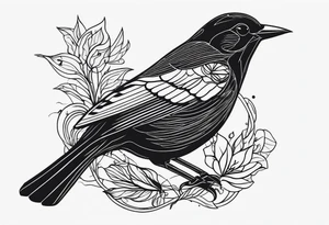 A black only blackbird in fine line style with very few details tattoo idea