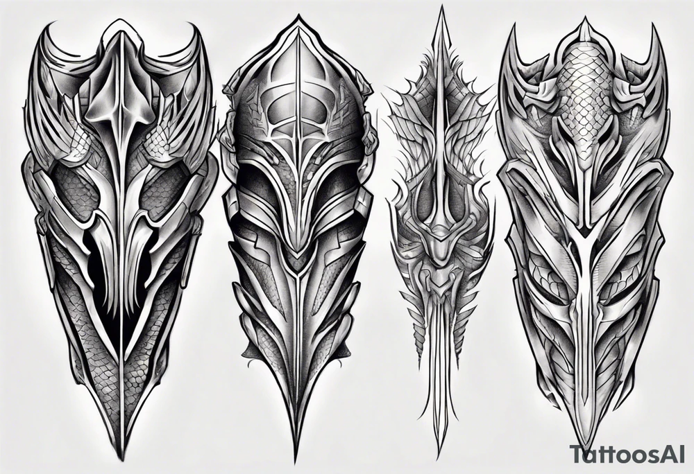 Dragonscale Leg armor symmetrical tattoo idea