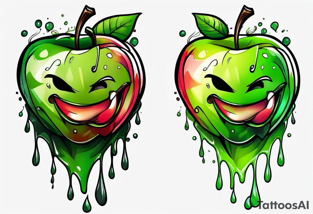 Dripping green apple tattoo idea
