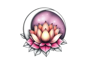 crescent floral moon with lotus flower glowing tattoo idea