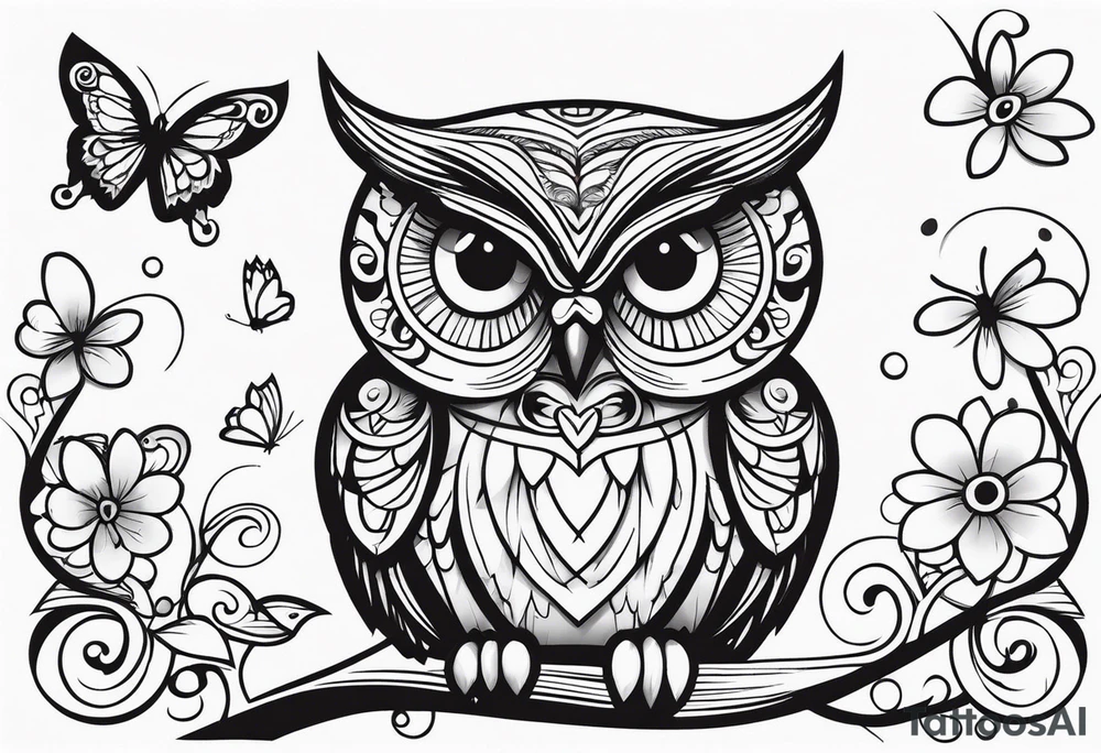 Owl and butterflies tattoo idea