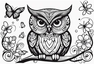 Owl and butterflies tattoo idea