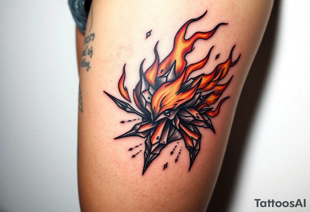 toxic world on fire tattoo idea