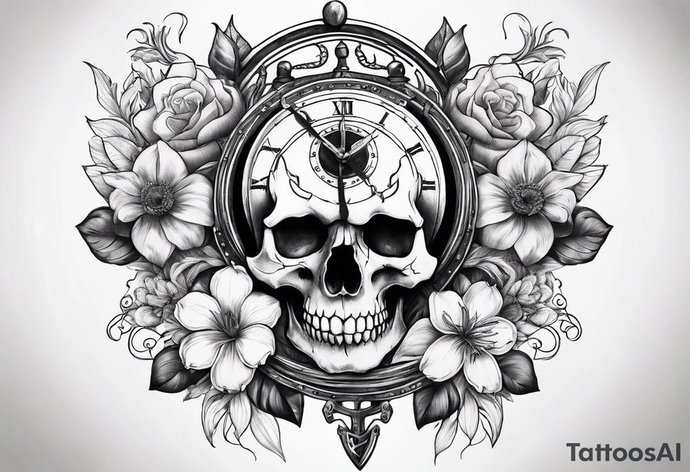 skull, lion, clock, flower, trident, anchor, tattoo idea