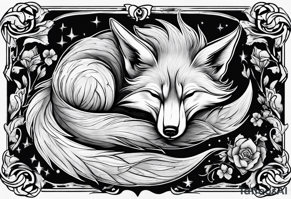 Creepy evil fox sleeping dead tattoo idea