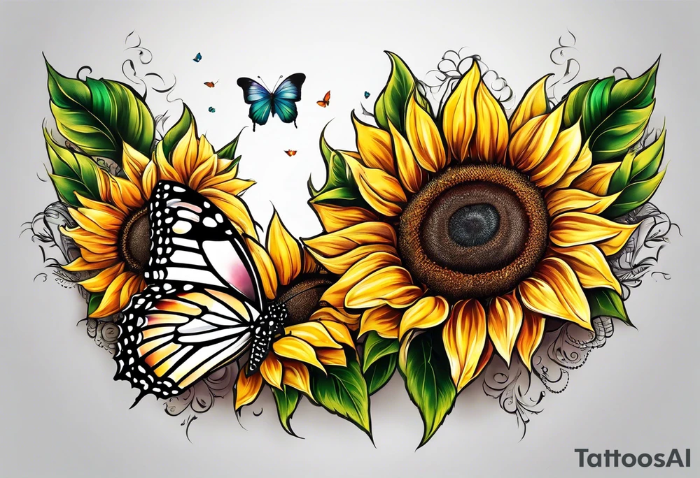 Half butterfly half sunflower tattoo idea