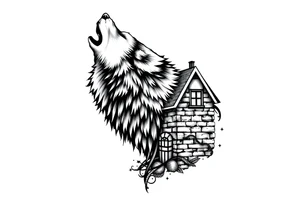 Big  wolf  blowing down   a brick house tattoo idea