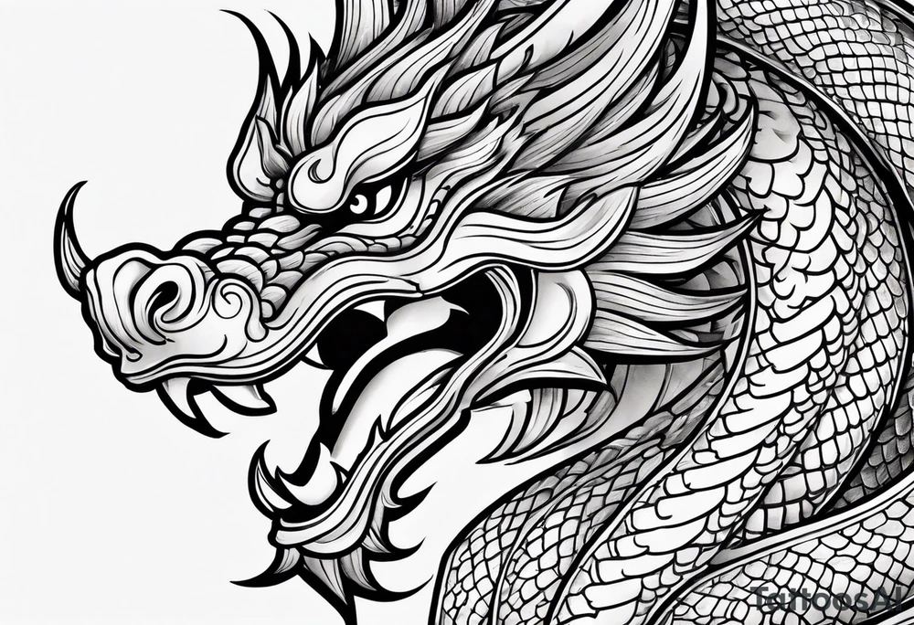 left side profile of a chinese dragon face tattoo idea