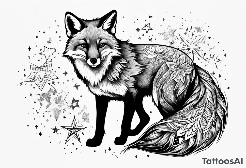 full body fox with stars around tattoo idea