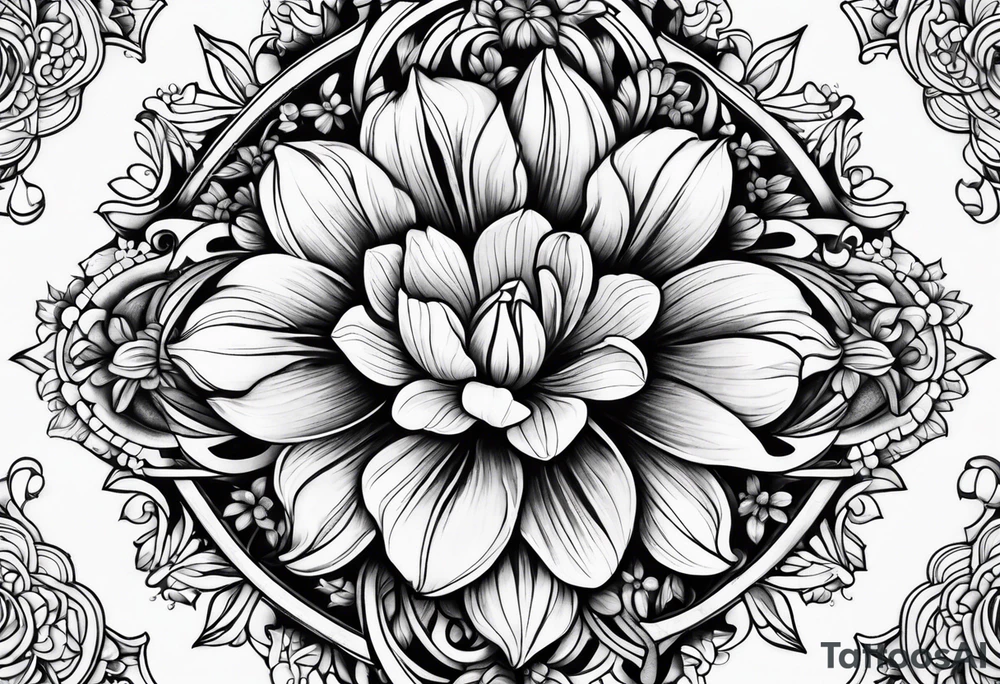 tulip and lilac mandala tattoo idea
